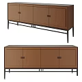 Brown Cabinet With Textured Leather Doors And Black Metal Legs