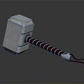 Mythic Hammer Weapon With Silver Metallic Textured Head And Brown Wrapped Leather Handle