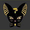 Black Cat Character With Yellow Striped Ears and Coiled Snake On Head