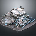 Modern Construction Debris Pile With Concrete Pieces And Metal Rebars