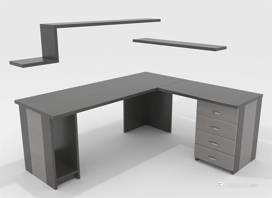 Modern L Shaped Office Desk With Drawers Open Shelves And Storage Space 3d model 