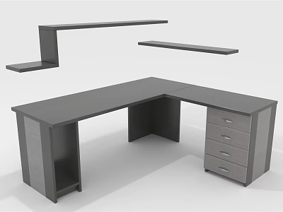 Modern L Shaped Office Desk With Drawers Open Shelves And Storage Space 3d model