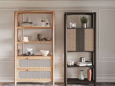 Nordic Storage Rack Rattan Cabinet model