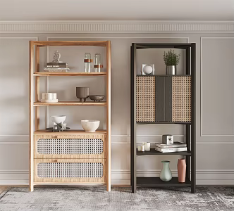 Nordic Storage Rack Rattan Cabinet 3d model