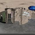 Karst Land Reception Area With Starry Ceiling Stone Walls Marble Desk And Green Plant