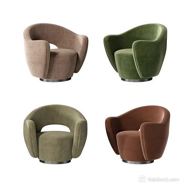 Modern Curved Armchair with Multiple Colors and Stylish Comfortable Design 3d model