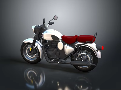 Classic White Motorcycle with Red Leather Seat and Vintage Design Elements 3d model