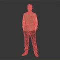 Man Standing In Stylish Outfit With Light Shirt Vest Dark Pants On Grey Background