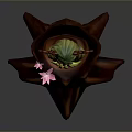 Game And Movie Fantasy Character With Green Hair Tree Like Outfit Holding Pink Flower