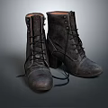 Distressed Leather Mid Calf Lace Up Boots With Block Heel And Vintage Dark Brown Style
