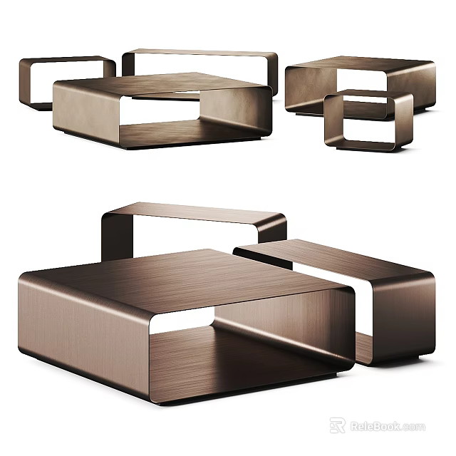 Modern Coffee Table Set With Geometric Metallic Frame And Smooth Surface 3d model 