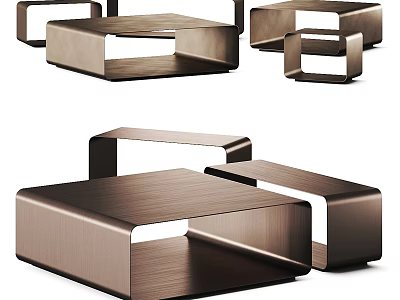 Modern Coffee Table Set With Geometric Metallic Frame And Smooth Surface 3d model