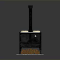 Vintage Black Stove With Two Burners Firewood Base And Chimney
