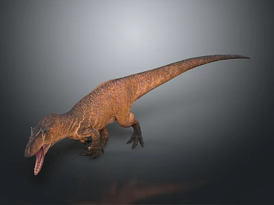 Realistic Brown Dinosaur 3D Model With Open Mouth Sharp Teeth And Long Tail 3d model