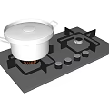 Modern Kitchen Gas Stove With Stainless Steel Pot And Control Knobs