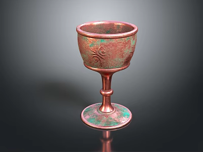 Copper Decorative Household Cup With Tall Stem Intricate Patterns And Green Accents 3d model