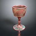 Copper Decorative Household Cup With Tall Stem Intricate Patterns And Green Accents