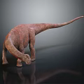 Realistic Brown Dinosaur Model With Long Neck And Tail Standing On Black Background With Reflection 3d model