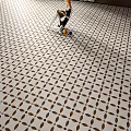 Brown And White Geometric Pattern Floor Tiles In Modern Space 3d model