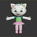 Cute Cartoon Cat Character With Pink Bow Green Top Pink Skirt And Pink Shoes