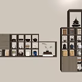 Elegant Traditional Bogu Shelf Design With Wall Mounted Compartments And Decorative Jars