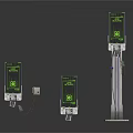 Electronic Devices With Green Screens Metal Bases And Connecting Cables In Various Heights