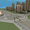 Urban Road Infrastructure With Wide Paved Surface Yellow Dividing Line Street Lamps And Green Lawns