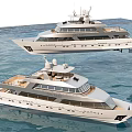 Two Luxury White Yachts With Multiple Decks Sailing On Calm Ocean Waters