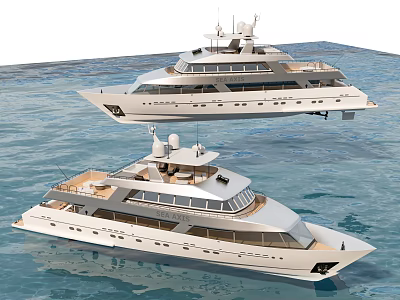 Two Luxury White Yachts With Multiple Decks Sailing On Calm Ocean Waters 3d model Two Luxury White Yachts With Multiple Decks Sailing On Calm Ocean Waters 3d model