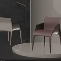 Modern Minimalist Single Chair in White and Blush Leather with Armrests on Round Display Platform