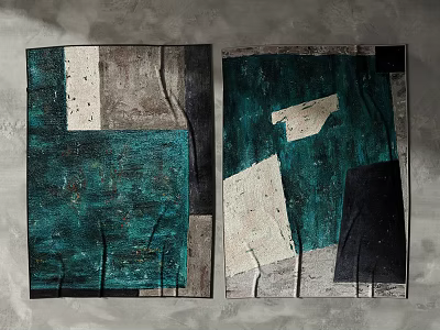 Square Rug With Abstract Geometric Pattern In Teal White Black Gray Tones 3d model