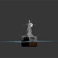 Historical Battleship Watercraft Sailing On Blue Waves With Detailed Deck Design