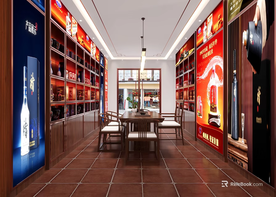 Spacious Tobacco and Liquor Store Interior With Shelves Display Cabinets And Liquor Bottles 3d model 
