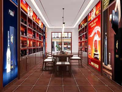 Spacious Tobacco and Liquor Store Interior With Shelves Display Cabinets And Liquor Bottles 3d model