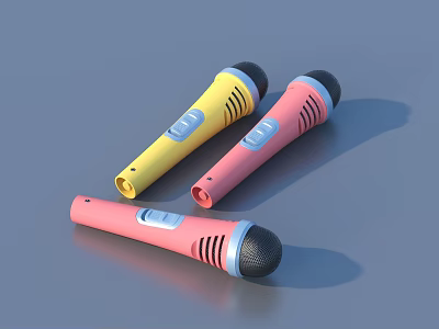 Cute Yellow and Pink Handheld Microphones For Daily Household Use Essentials 3d model