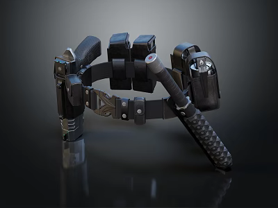 Black Tactical Mechanical Device With Multi Component Grip Straps Buttons And Modular Design 3d model