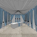 SPA Sauna Interior Design With Blue Curtains White Ceiling And Massage Table 3d model