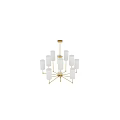 Modern Gold Brass Chandelier With White Cylindrical Shades And Transparent Vertical Stripes