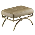 Stylish Leather Tufted Sofa Stools With Curved Metal Legs In Gray And Beige