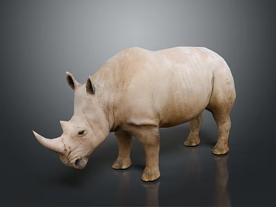 Gray Rhinoceros Standing on Dark Background with Shiny Reflective Surface 3d model