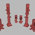 Red Industrial Pumps Equipment With Various Sizes And Models On 3d model