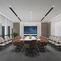 Modern Conference Room Interior With Long Meeting Table Comfortable Chairs Large Screen And Lighting