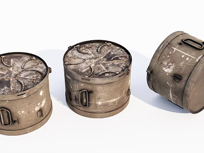 Industrial Equipment Worn Metal Drums With Handles And Lidded Surface Patterns 3d model