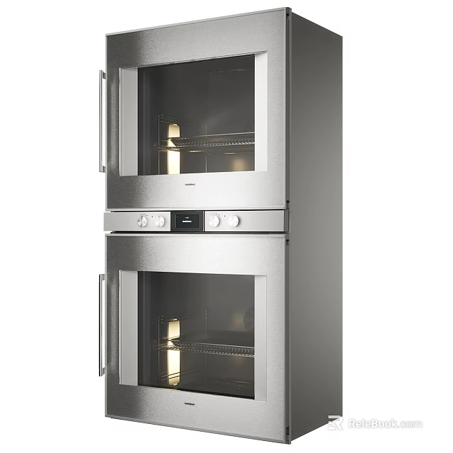 Stainless Steel Double Wall Ovens With Glass Doors And Control Panel For Modern Kitchen 3d model 