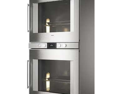 Stainless Steel Double Wall Ovens With Glass Doors And Control Panel For Modern Kitchen 3d model