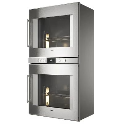 Stainless Steel Double Wall Ovens With Glass Doors And Control Panel For Modern Kitchen 3d model