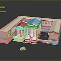 Detailed Classical Architecture Model With Symmetrical Columned Portico And Stone Steps