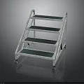 Silver Metal Step Ladder With Four Dark Tread Steps And Wheels