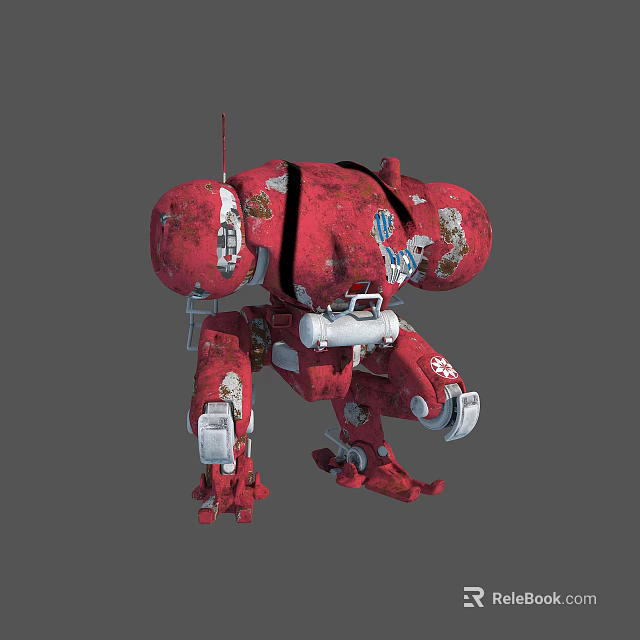 Detailed Red Mechanical Creature Robot With Multi Limbed Body Damaged Parts And Stickers 3d model 