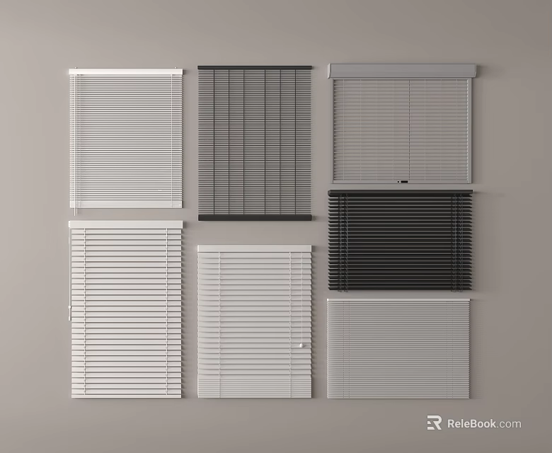 Various Blinds with White Black and Gray Horizontal Slats in Different Designs 3d model